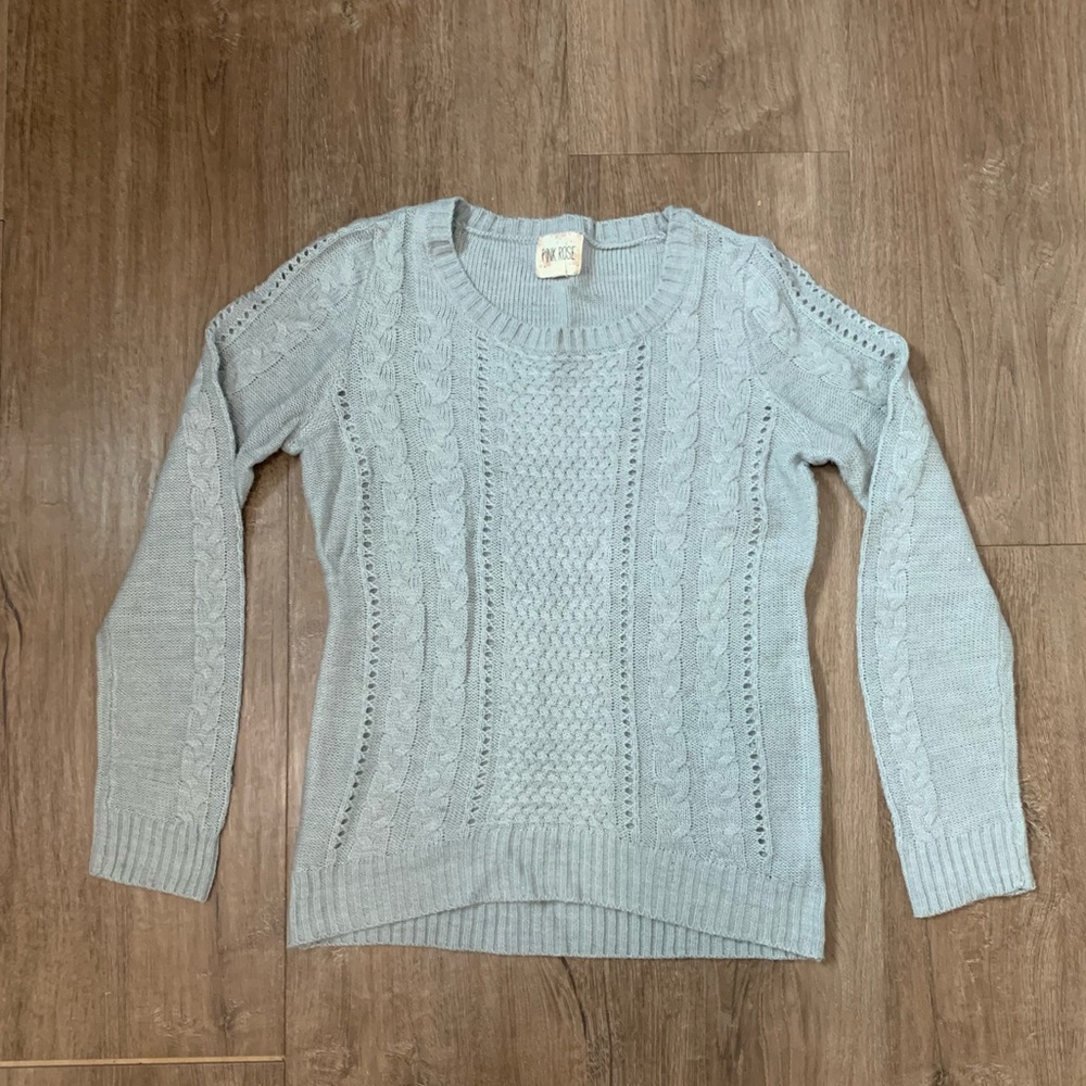 Pink rose gray sweater small